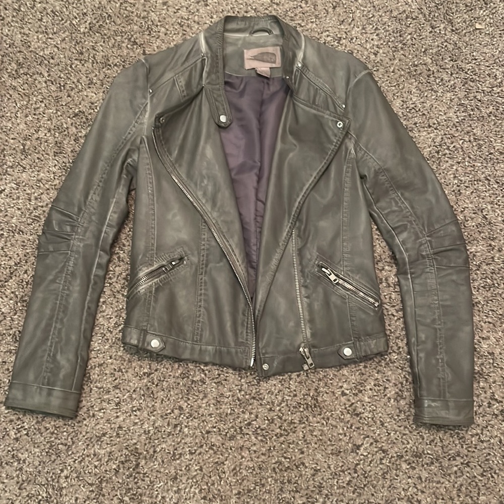 Love 21 grey faux leather jacket with silver detailing in size small